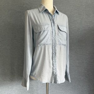 The Shirt by Rochelle Behrens Size S Blue Drapey Preppy Office Career Old Money